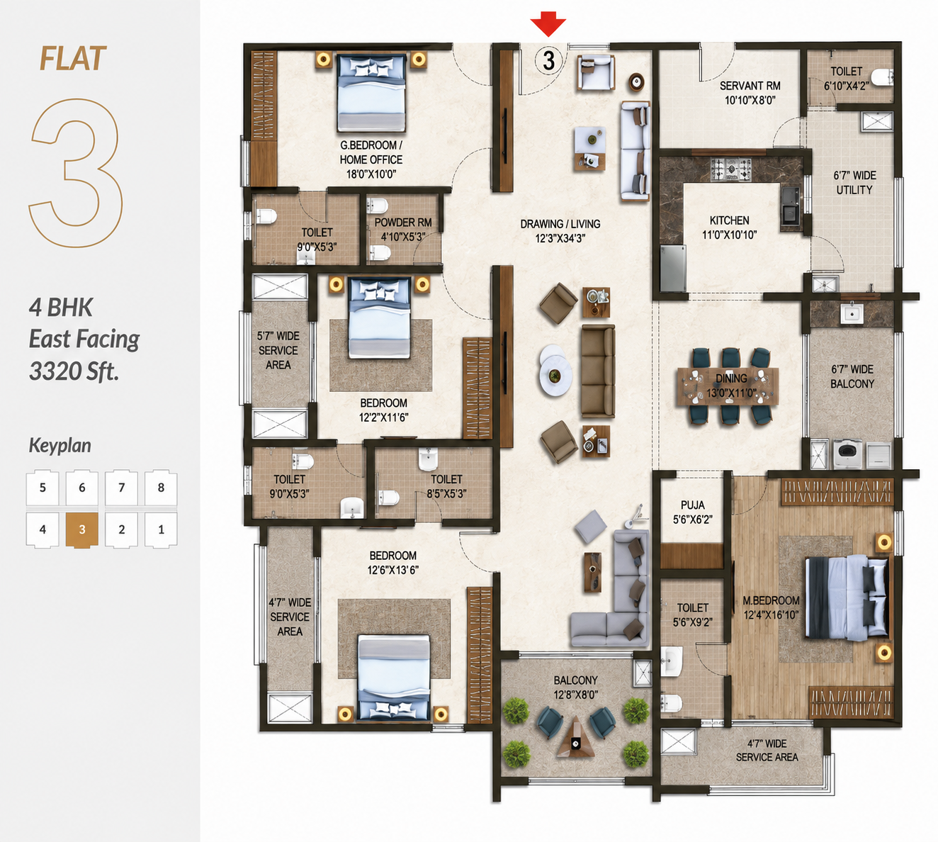 4 BHK - 3220 Sft Floor Plan